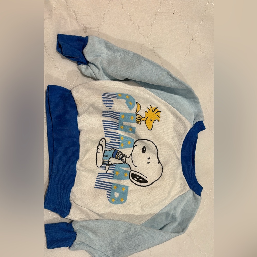 Vintage Peanuts Snoopy & Woodstock Blue Toddler Pullover Shirt